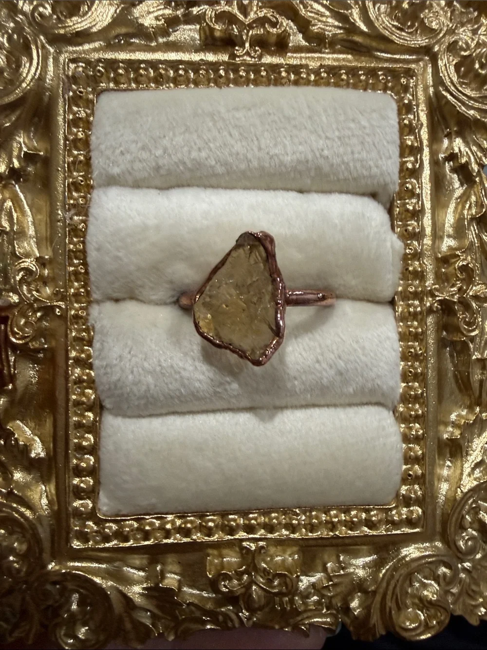 Yellow Raw Citrine Crystal Ring in Cooper Setting - Women Jewelry